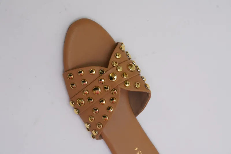 Shine Brown Bow Slides TT36