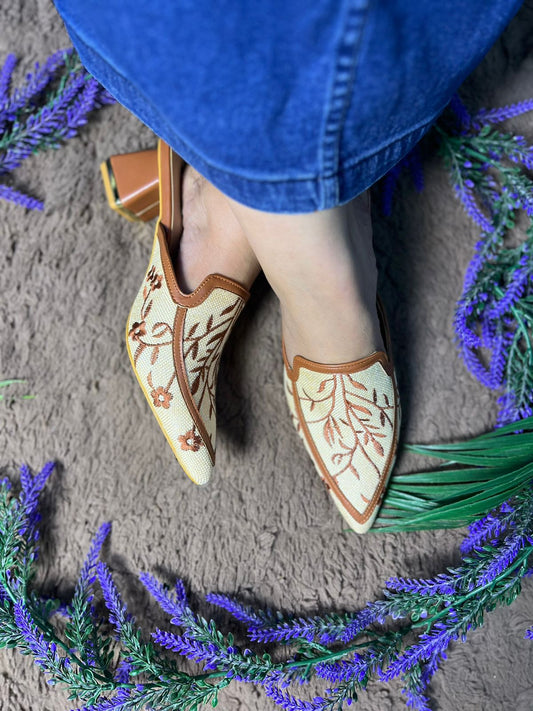 Kashmiri Brown Block Heel Mules TT151