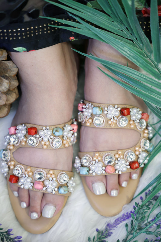 Red Stone Pearl C-Shaped Flats TT101