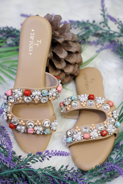 Red Stone Pearl C-Shaped Flats TT101