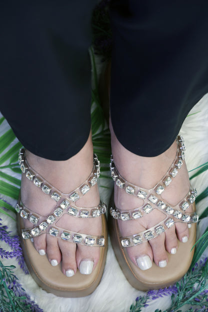 Silver Bejeweled Wedges TT122