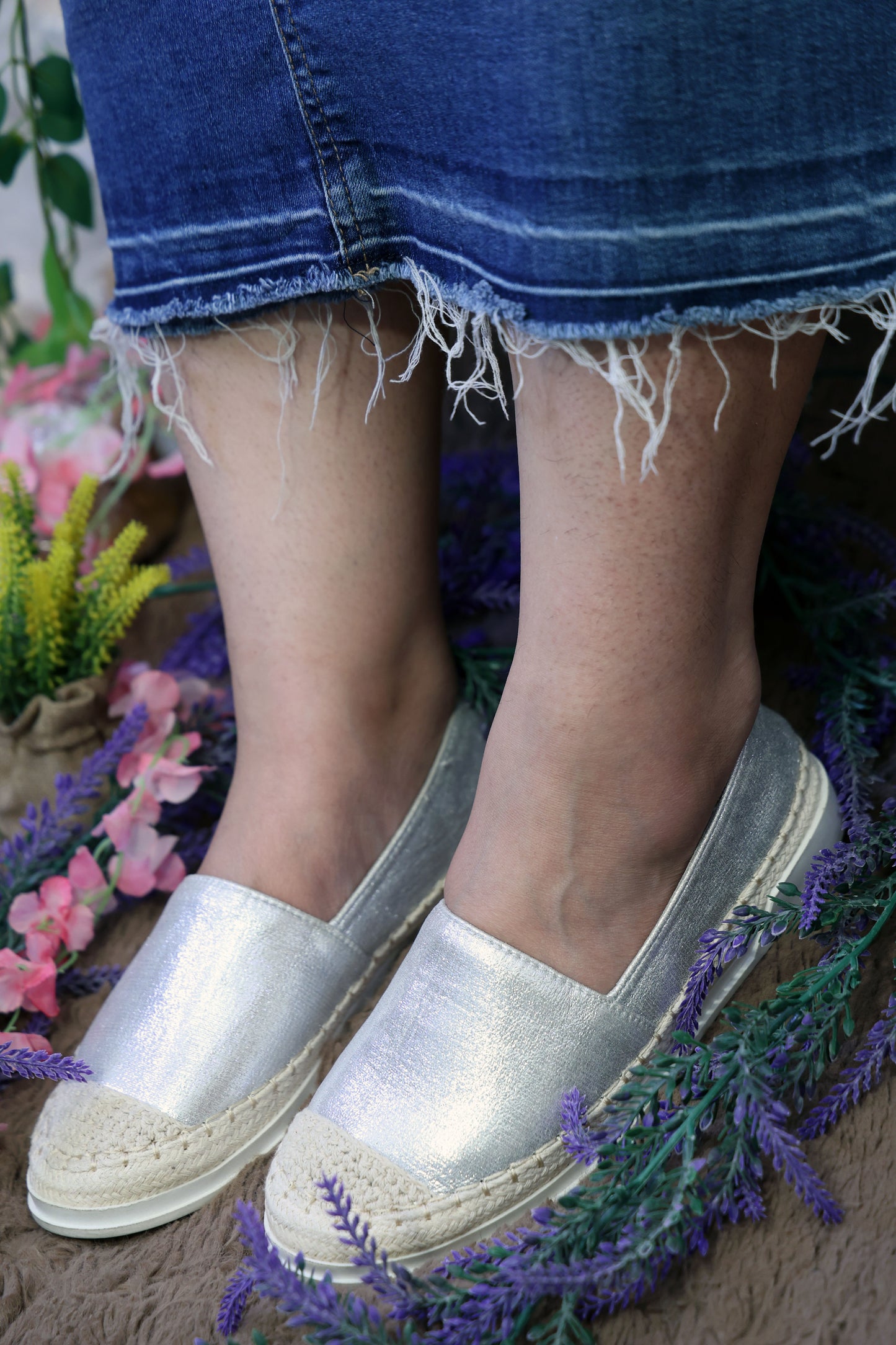 Shimmer Silver Espadrilles TT113