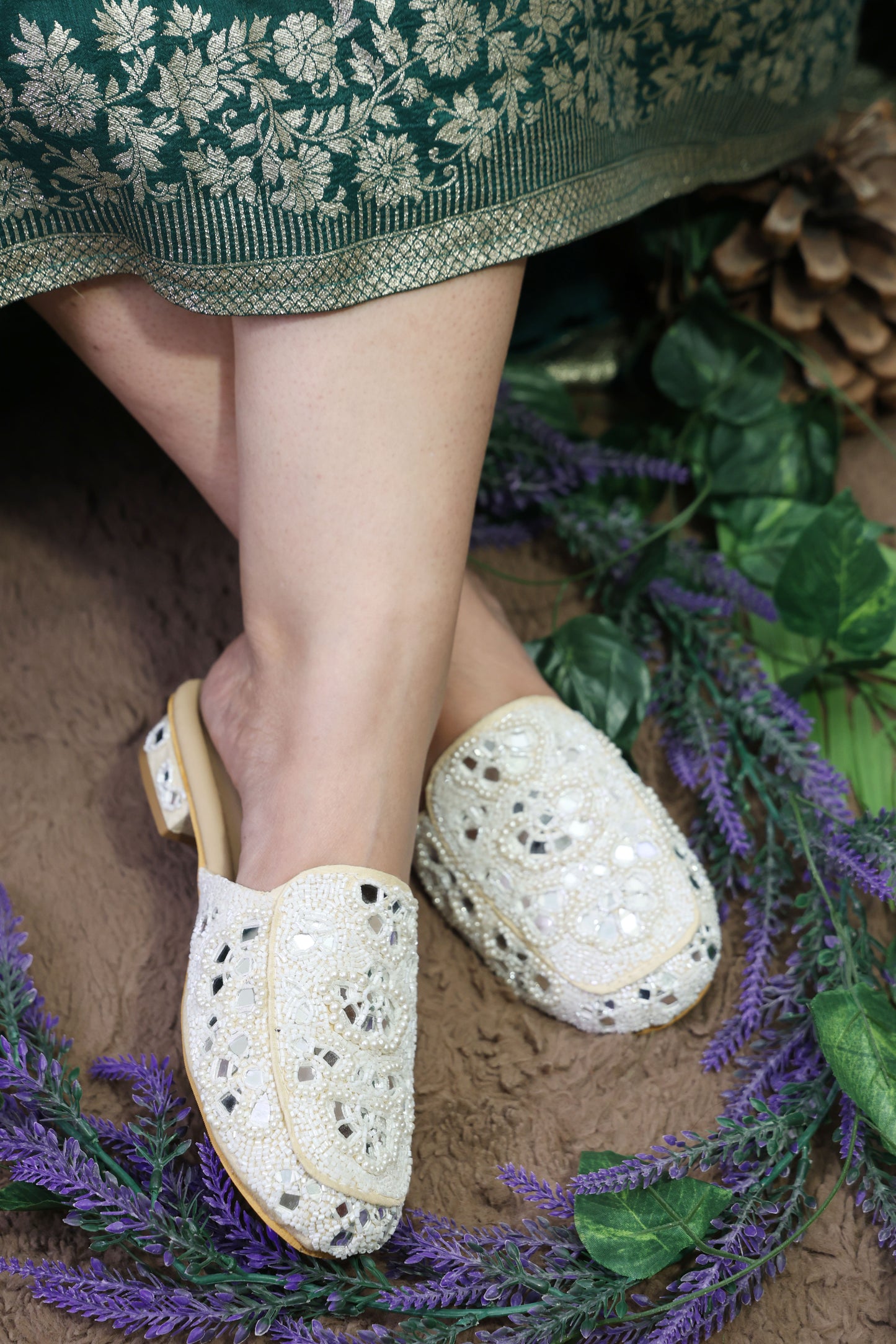 Mirror Embellished Flat Mules TT125