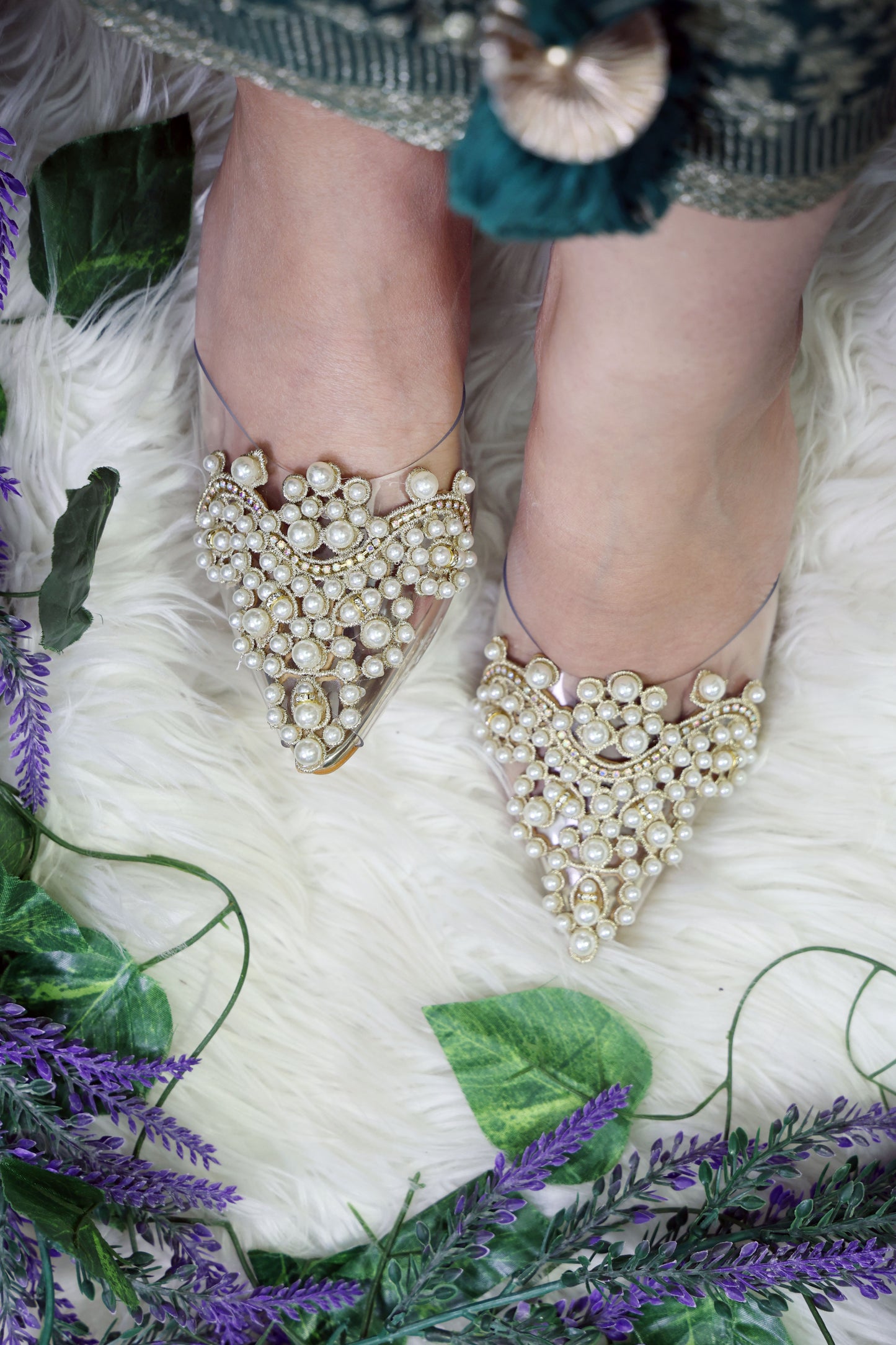 Pearlly Glass Heel Mules TT124