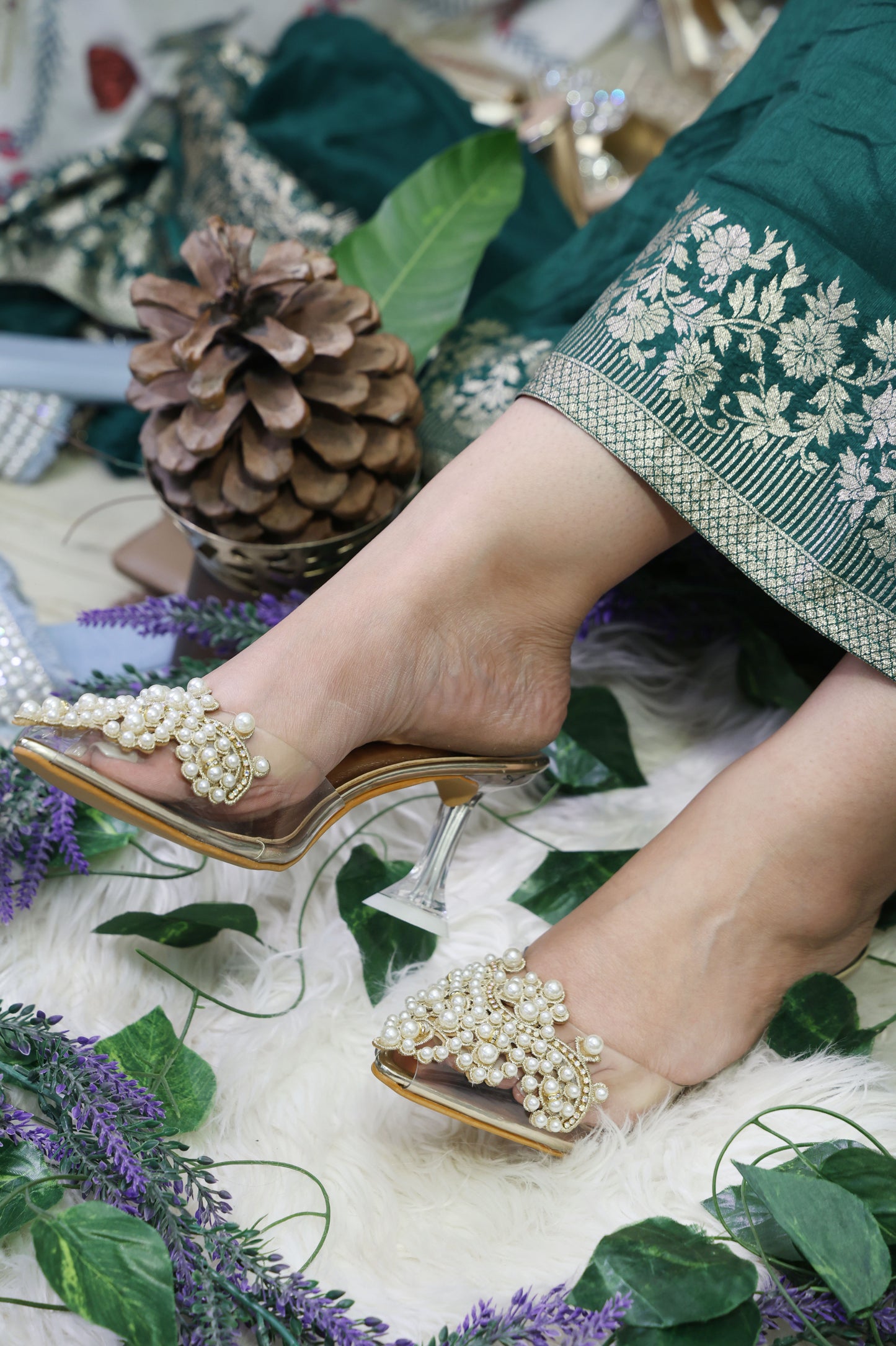 Pearlly Glass Heel Mules TT124