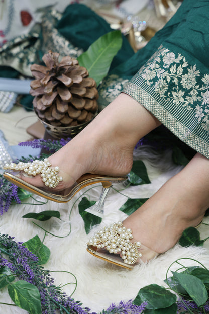 Pearlly Glass Heel Mules TT124