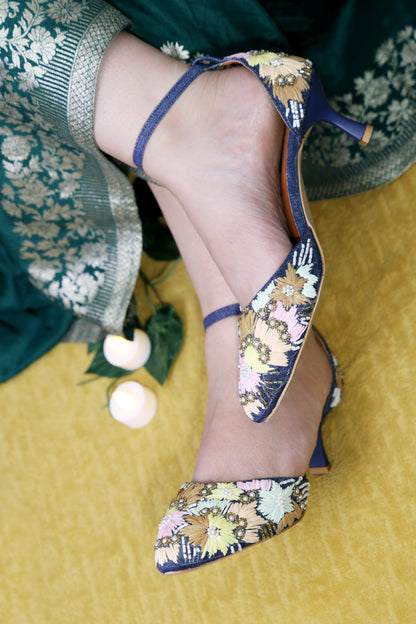 Denim Phoolkari Heels TT142