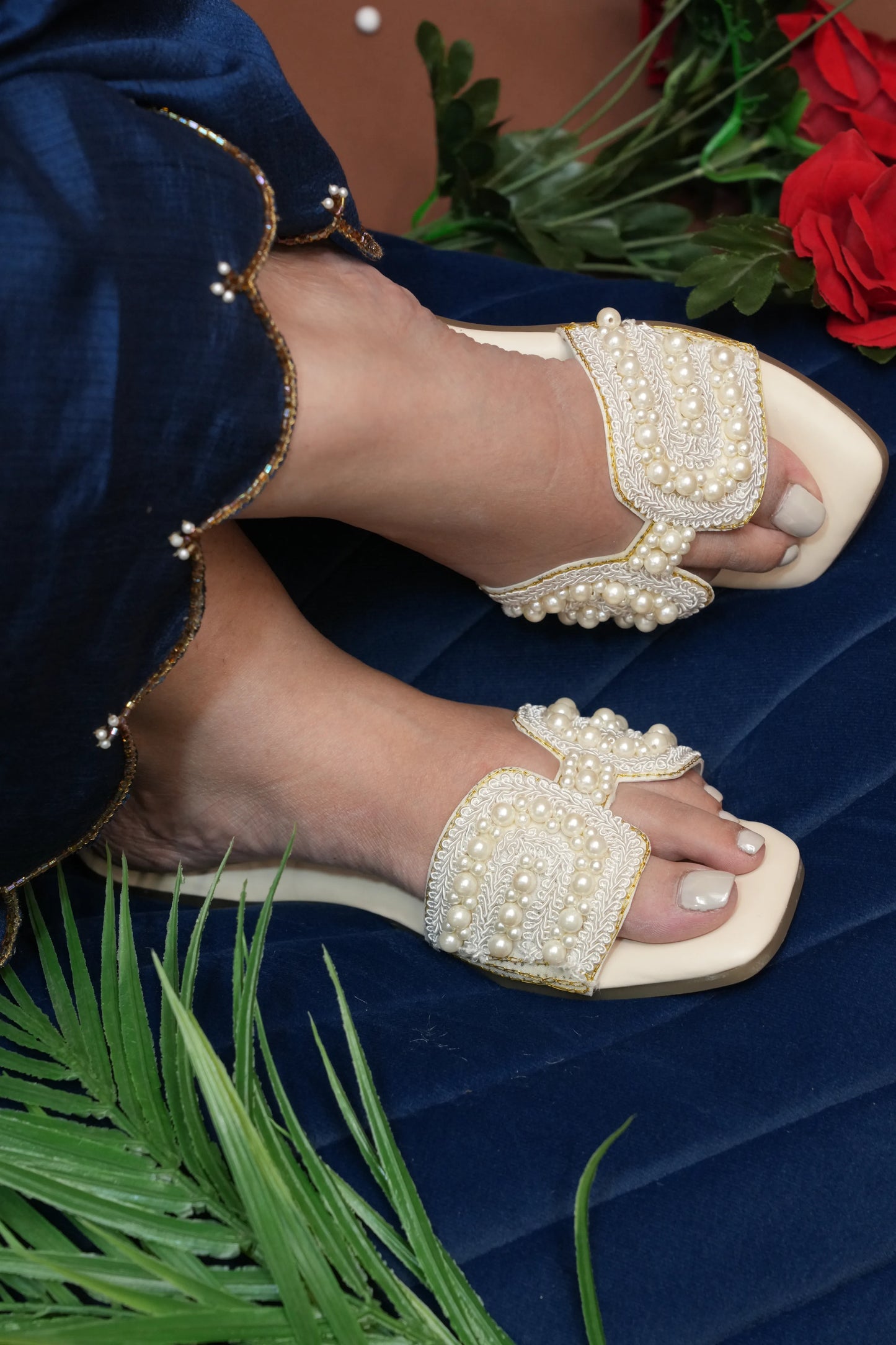 Embroidered Pearl Slip-ons TT59