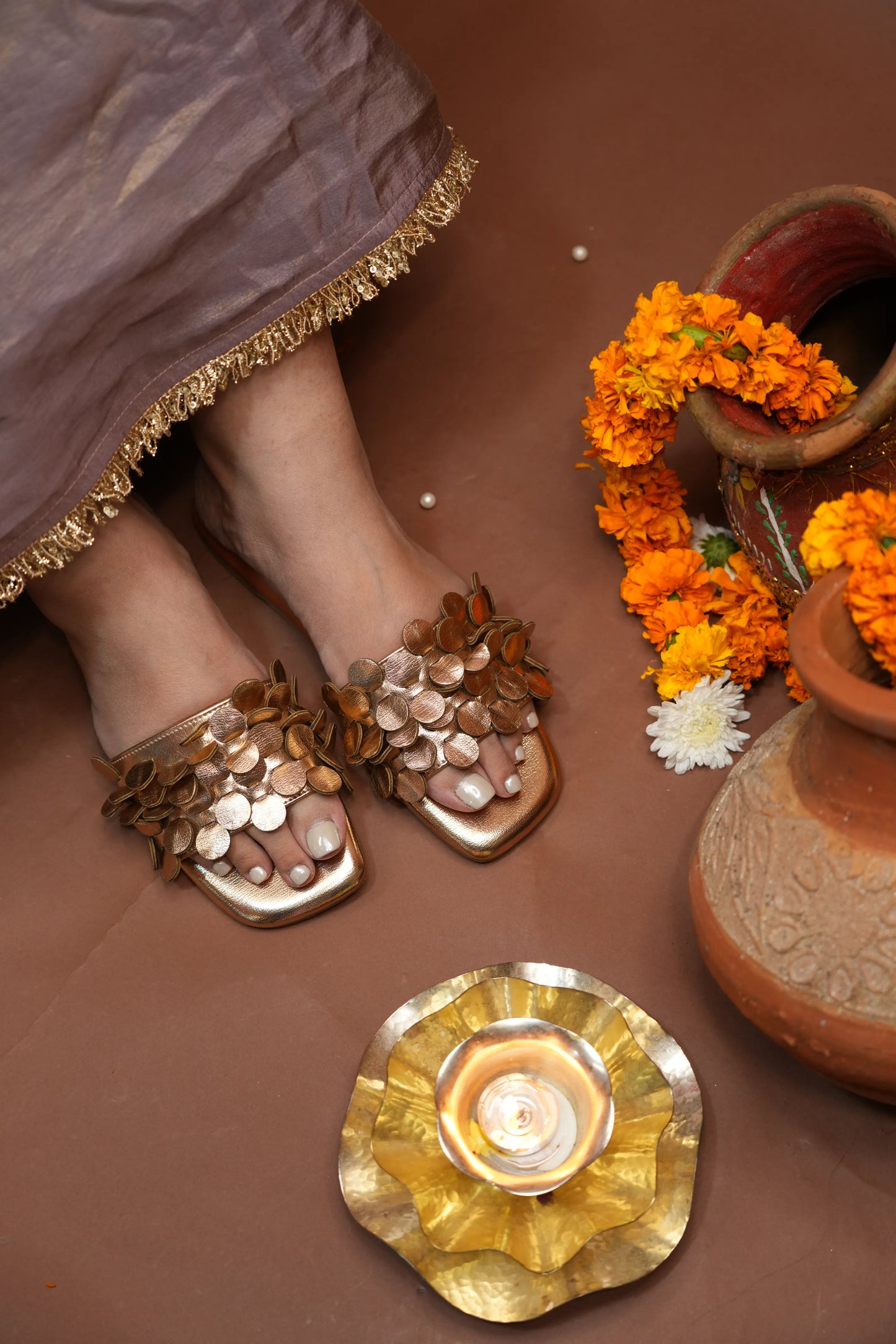 Rose Gold Metal Coin Flats TT77
