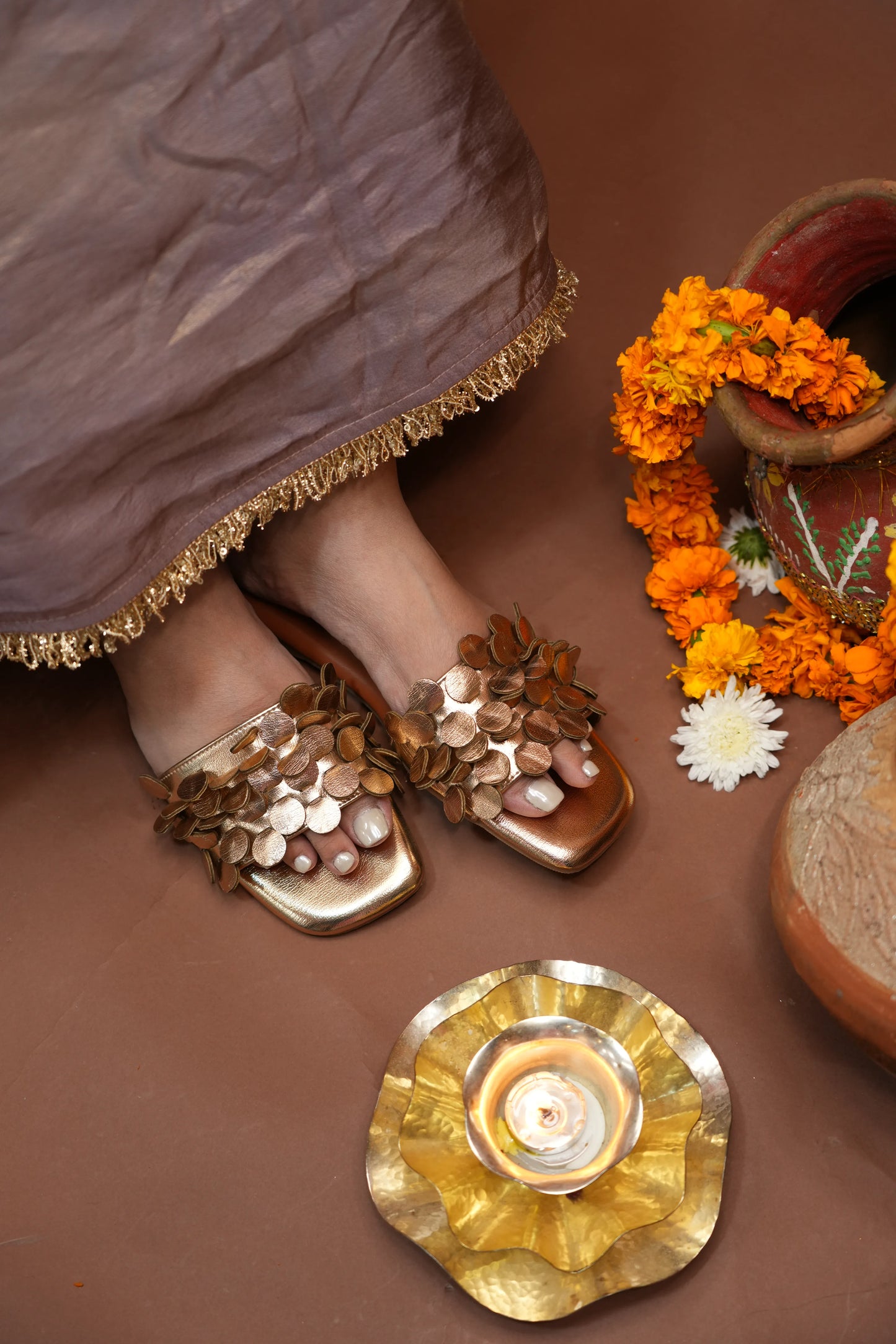 Rose Gold Metal Coin Flats TT77