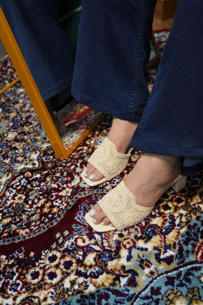 White Crochet Heels TT55