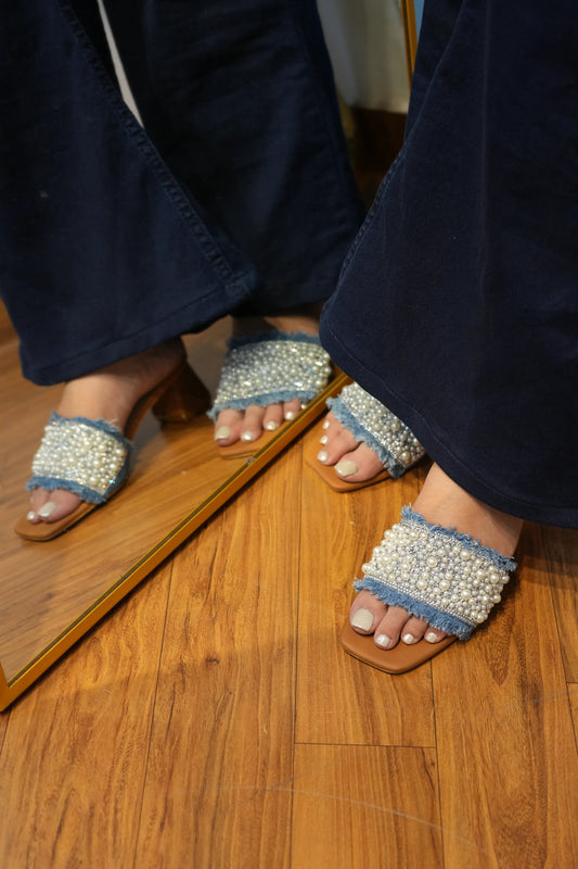 Denim Pearl Heels TT54