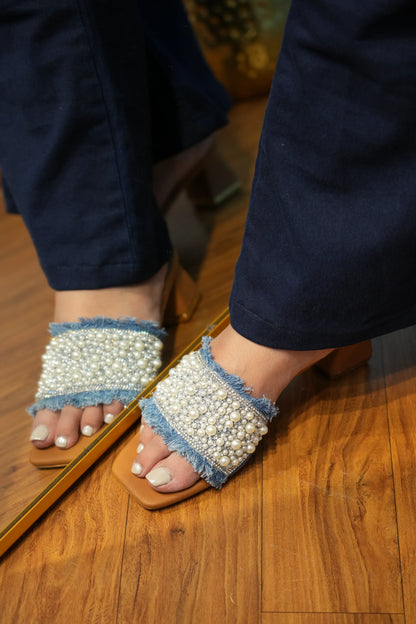 Denim Pearl Heels TT54