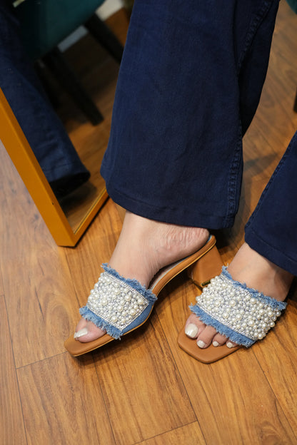 Denim Pearl Heels TT54