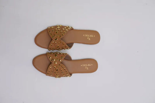 Shine Brown Bow Slides TT36