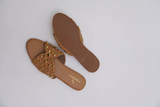 Shine Brown Bow Slides TT36