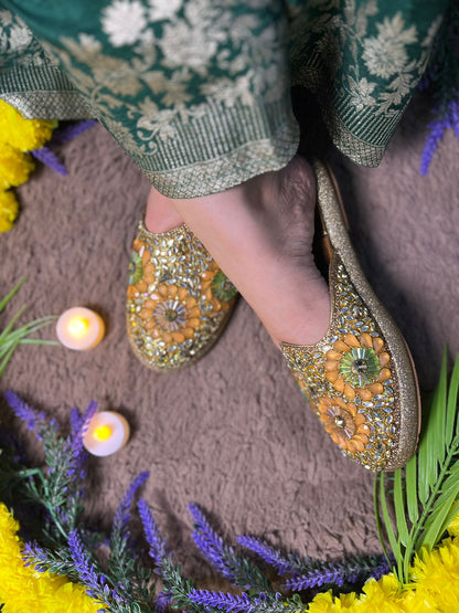 Kundan Golden & Green Mules TT153