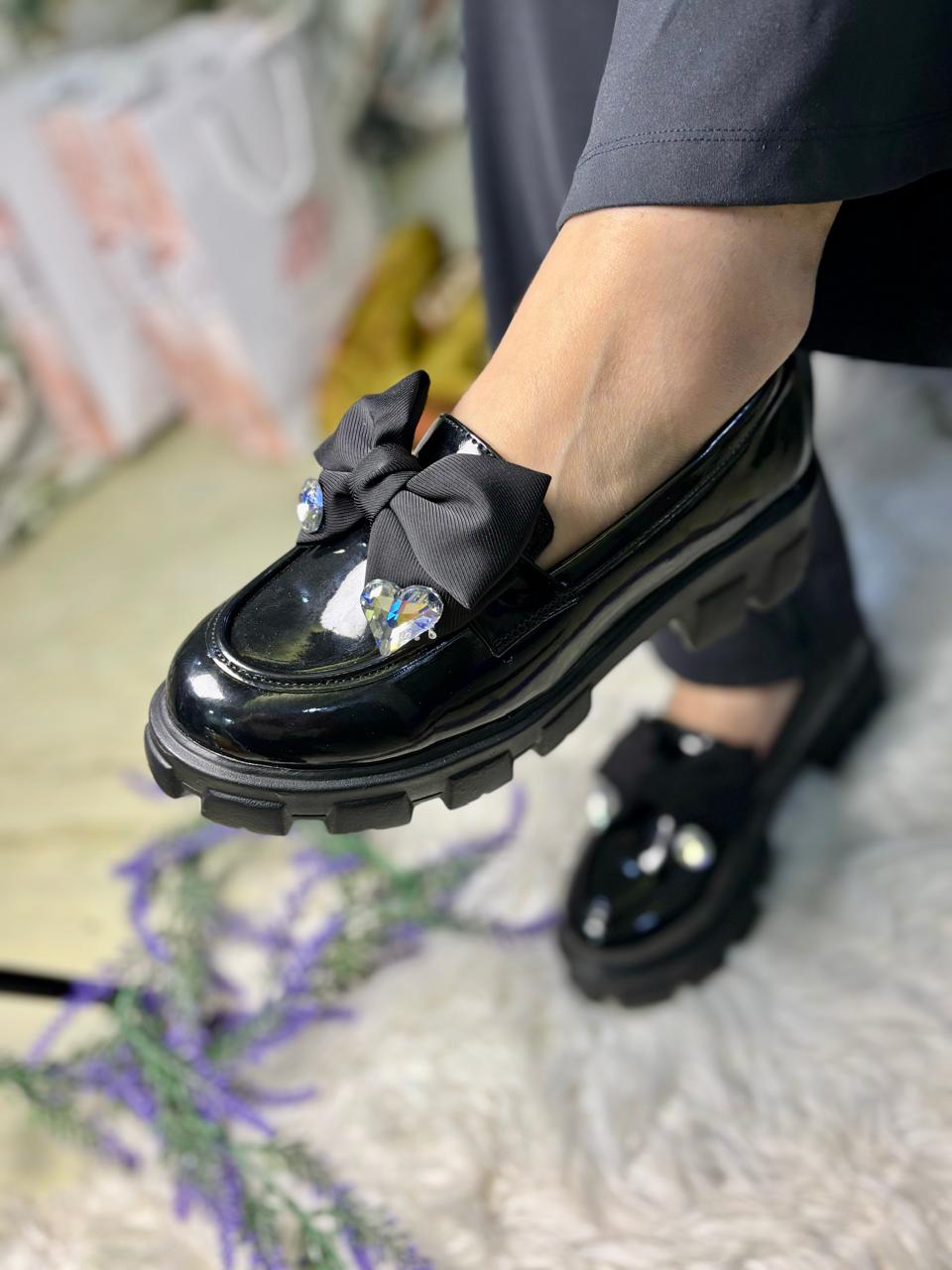 Black Bow Loafers TT165