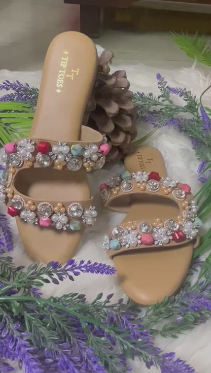 Red Stone Pearl C-Shaped Flats TT101